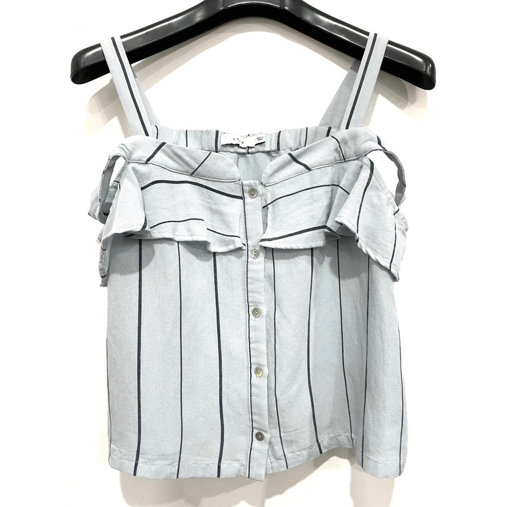LUSH Cold Shoulder Button Down Blue Top